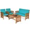 Outdoor Patio Furniture Set 4 Piece Acacia Wood Loveseat Sofa Chairs with Table